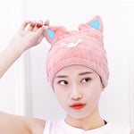 Coral Fleece Soft Absorbent Cat Ear Dry Hair Cap Thickened Adult Shower Cap