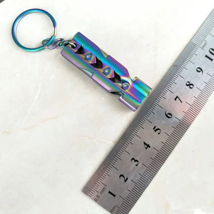 Outdoor High-decibel Stainless Steel Self-protection Double Tube Survival Whistle with Key Ring, Whistle (Silver), Whistle (titanium)