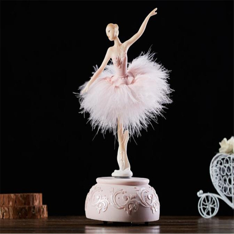Elegant Refined Ballerina Dance Carousel Feather Music Box