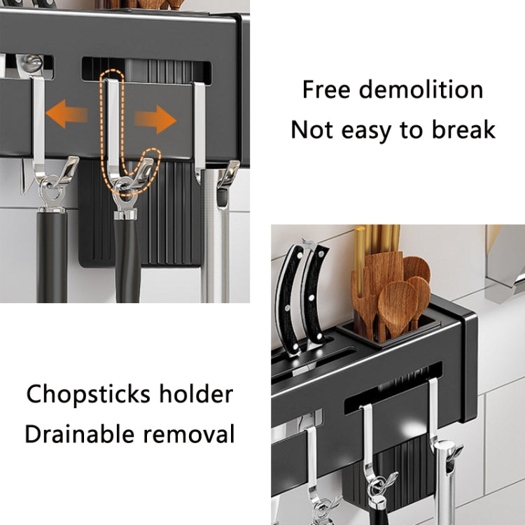 Kitchen Wall-mounted Rack Free Punching Chopsticks Holder, Black 60cm