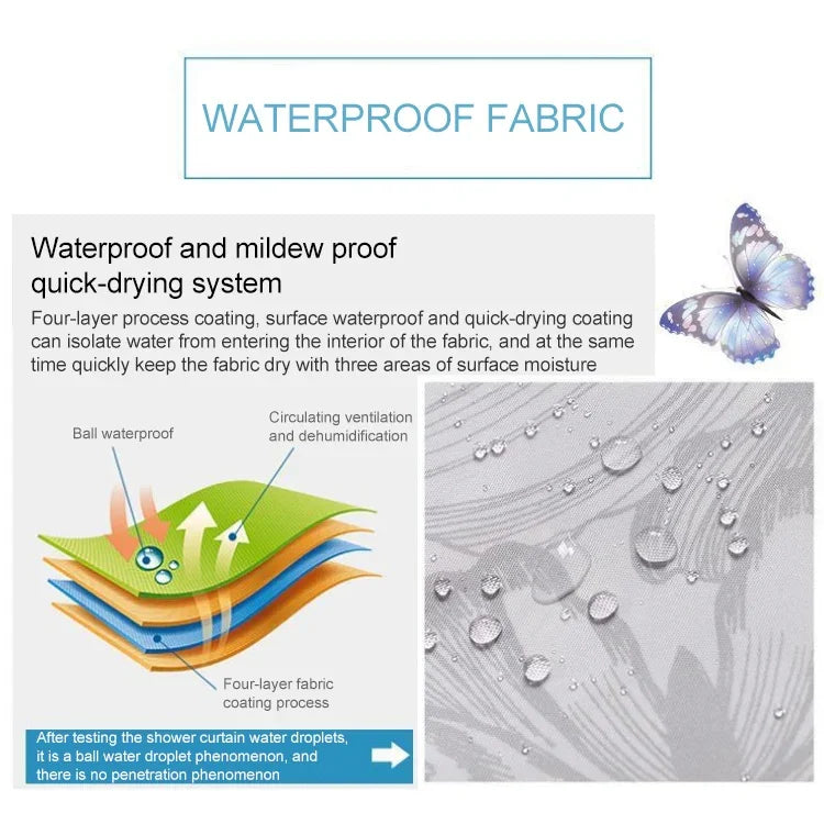 Butterfly Waterproof Polyester Shower Washable Bathroom Curtains, 80x180cm, 120x180cm