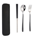 3pcs / Set Portable Stainless Steel Tableware Creative Set Chopsticks Spoon Fork Gift, Steel, Black, Pink, Red, Blue