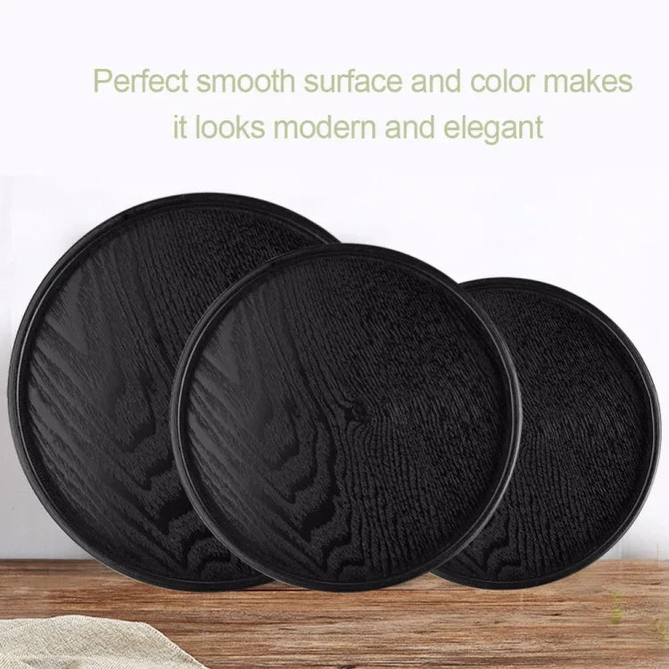 Creative Round Solid Wood Tea Tray Hotel Wooden Tay Storage Tray, Diameter: 30cm, Black, Diameter: 30cm