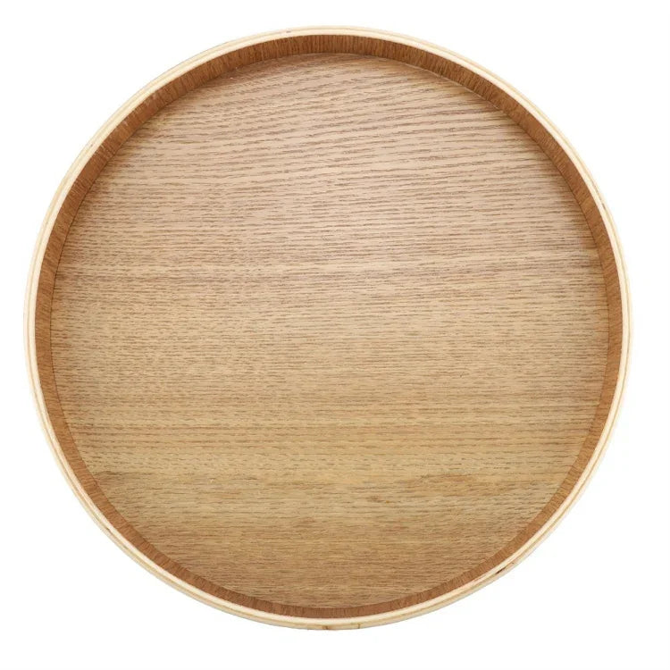 Creative Round Solid Wood Tea Tray Hotel Wooden Tay Storage Tray, Diameter: 30cm, Wood Color, Diameter: 30cm