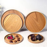 Creative Round Solid Wood Tea Tray Hotel Wooden Tay Storage Tray, Diameter: 33cm, Wood Color, Diameter: 33cm