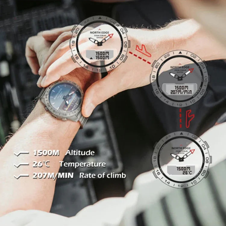 North Edge GAVIA Men Outdoor Sport 50m Waterproof Smart Digital Watch Diving Watch, Support Barometer & Pedometer, GAVIA