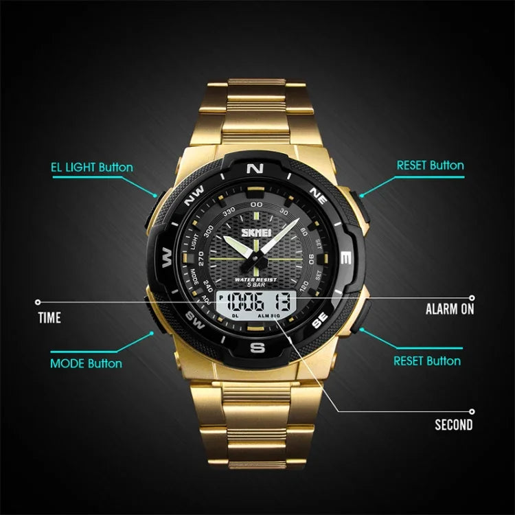 SKMEI 1370 Multifunctional Men Outdoor Sports Noctilucent Waterproof Stainless Steel Digital Wrist Watch, SKMEI 1370
