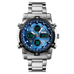 SKMEI 1389 Multifunctional Men Business Digital Watch 30m Waterproof Large Dial Wrist Watch with Stainless Steel Watchband , 1389 Silver, 1389 Black, 1389 Blue