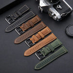 Crazy Horse Layer Frosted Black Buckle Watch Leather Watch Band, Size: 26mm