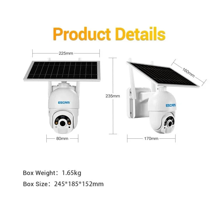 ESCAM QF450 HD 1080P 4G US Version Solar Powered IP Camera with 64G Memory, Support Two - way Audio & PIR Motion Detection & Night Vision & TF Card - Trustpick