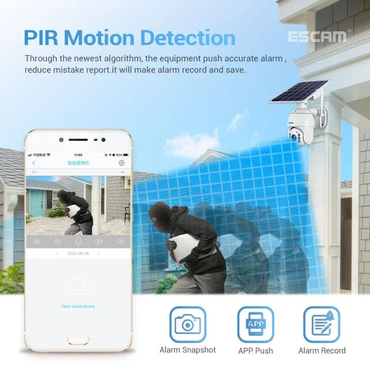ESCAM QF480 EU Version HD 1080P IP66 Waterproof 4G Solar Panel PT IP Camera without Battery, Support Night Vision / Motion Detection / TF Card / Two Way Audio - Trustpick