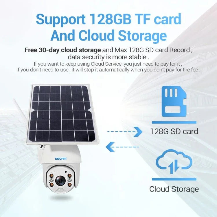 ESCAM QF480 US Version HD 1080P IP66 Waterproof 4G Solar Panel PT IP Camera with Battery, Support Night Vision / Motion Detection / TF Card / Two Way Audio - Trustpick