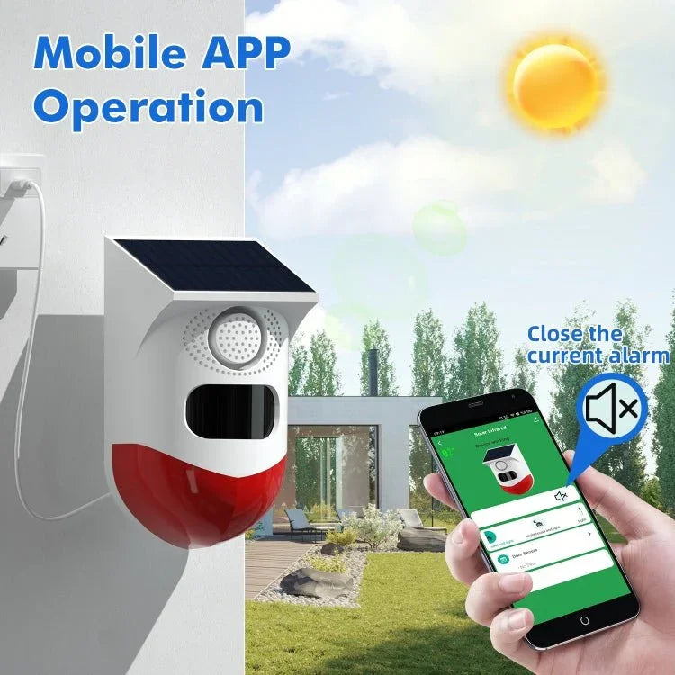 Infrared Motion Detector Solar Outdoor PIR Wireless Strobe Siren Detector Sound Alarm - Trustpick