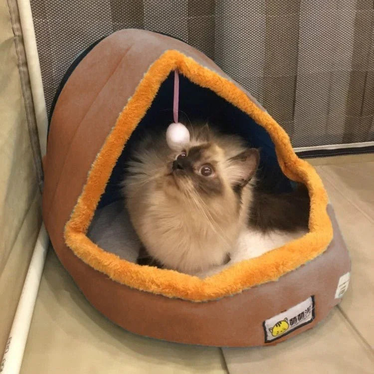 Pet Dog Cat Warm Soft Bed Pet Cushion Dog Kennel Cat Castle Foldable Puppy House with Toy Ball - Trustpick