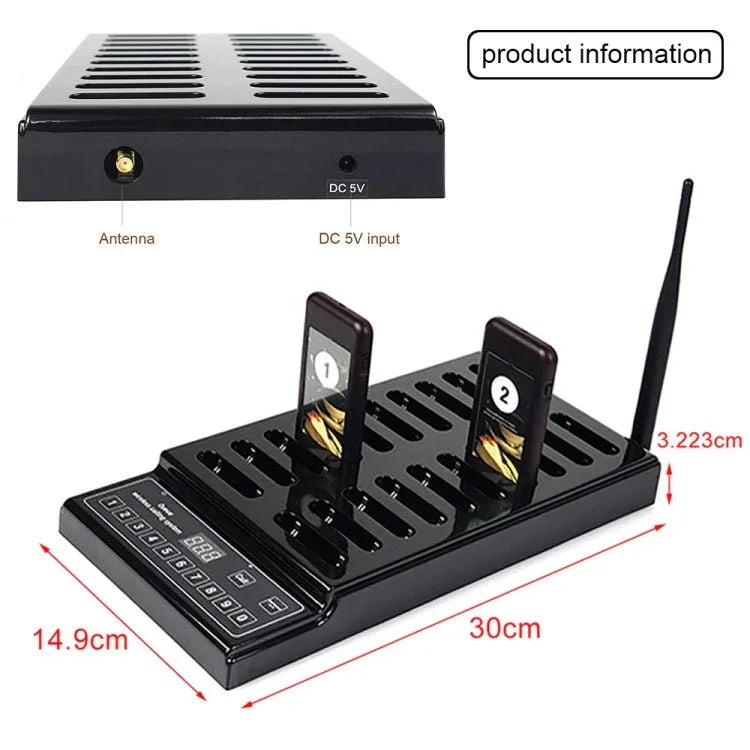 QC100 999 Channel Restaurant Wireless Paging Queuing Calling System with 20 Call Coaster Pagers, EU Plug - Trustpick