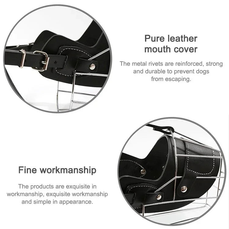 Steel Cage Style Dog Basket Wire Muzzle Protective Snout Cover with Leather Strap, Size: M - Trustpick