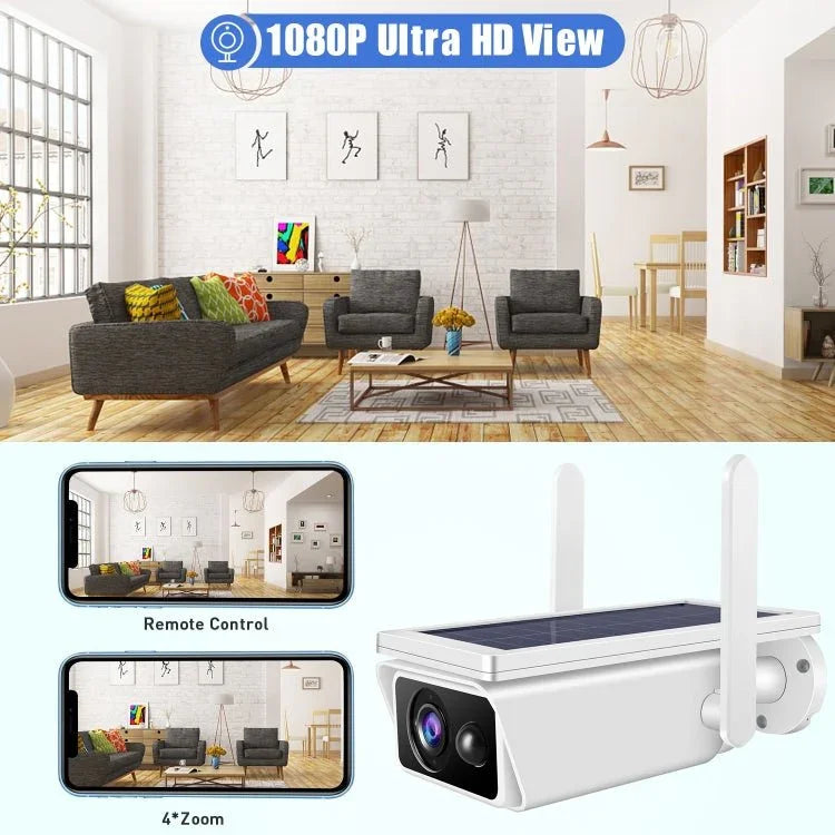 T13 - 2 1080P HD Solar Powered 2.4GHz WiFi Security Camera with Battery, Support Motion Detection, Night Vision, Two Way Audio, TF Card - Trustpick